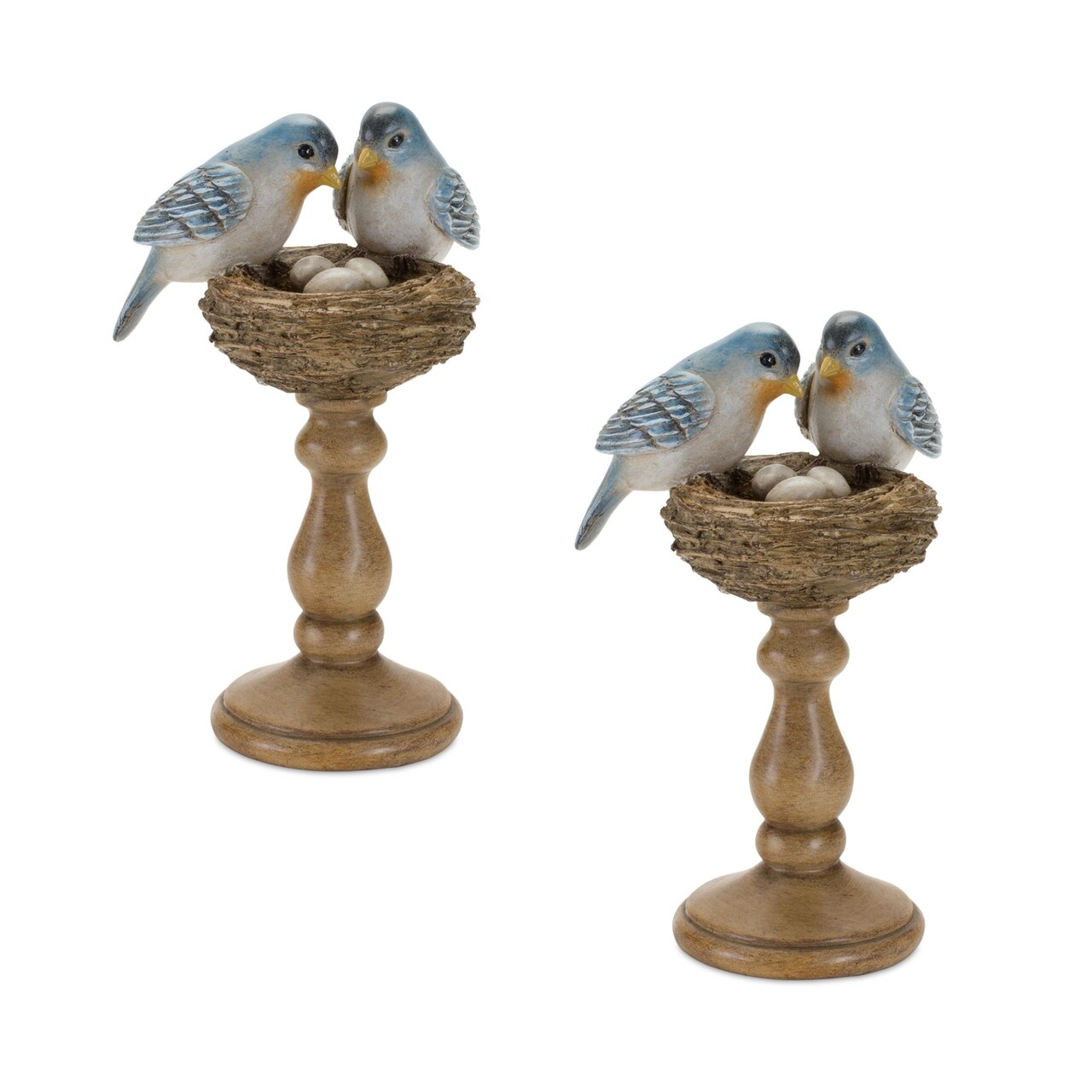 Melrose Set of 2 Bird with Nest on Pedestal Tabletop Figurines 8.5"